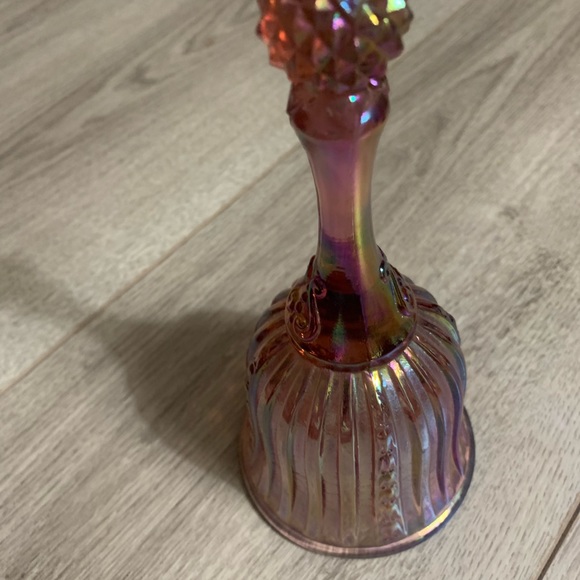 Fenton Pink Temple Iridescent Bell.  Measures 6 3/4” H w/ a 3 1/8” Opening. - Picture 9 of 9